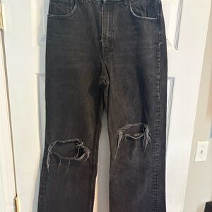 Zara Black Straight-Leg Distressed Jeans